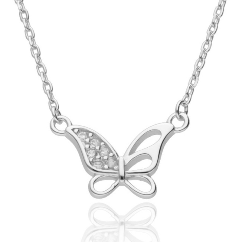 Ezüst nyaklánc - pillangó, átlátszó kerek cirkóniák, hossza 42 - 46 cm | Argento-ekszer.hu Ezüst nyaklánc - pillangó, átlátszó kerek cirkóniák, hossza 42 - 46 cm | Argento-ekszer.hu