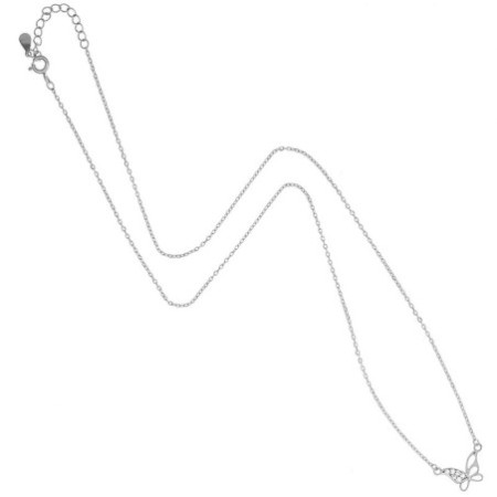 Ezüst nyaklánc - pillangó, átlátszó kerek cirkóniák, hossza 42 - 46 cm | Argento-ekszer.hu