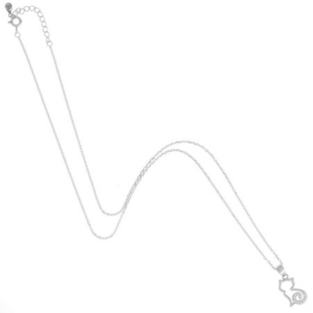 Ezüst nyaklánc - macska, átlátszó kerek cirkóniák, hossza 43 - 46 cm | Argento-ekszer.hu