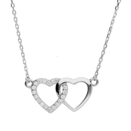 Ezüst nyaklánc - szív, átlátszó kerek cirkóniák, hossza 43 - 46 cm | Argento-ekszer.hu