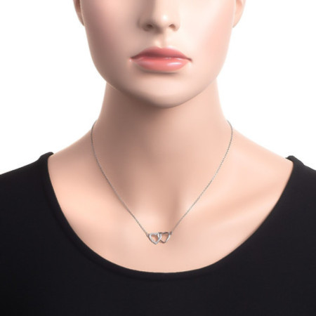 Ezüst nyaklánc - szív, átlátszó kerek cirkóniák, hossza 43 - 46 cm | Argento-ekszer.hu