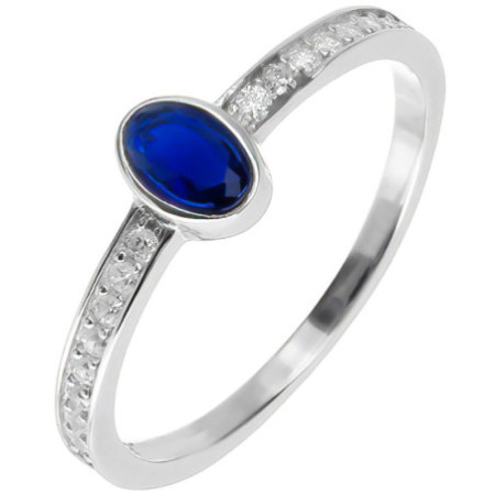 Ezüst gyűrű - átlátszó kerek cirkóniák, kék ovális cirkónia | Argento-ekszer.hu