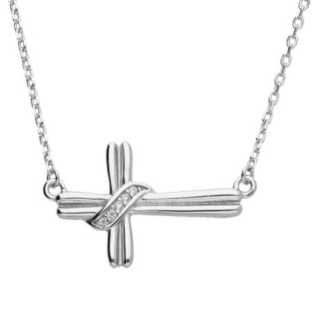 Ezüst nyaklánc - kereszt, átlátszó kerek cirkóniák, hossza 43 - 46 cm | Argento-ekszer.hu