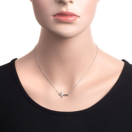 Ezüst nyaklánc - kereszt, átlátszó kerek cirkóniák, hossza 43 - 46 cm | Argento-ekszer.hu