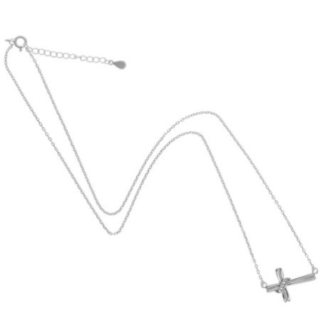 Ezüst nyaklánc - kereszt, átlátszó kerek cirkóniák, hossza 43 - 46 cm | Argento-ekszer.hu