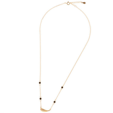 Aranyozott ezüst nyaklánc - angyalszárny, fekete golyó alakú cirkóniák, átlátszó kerek cirkóniák, hossza 42 - 45 cm | Argento-ek