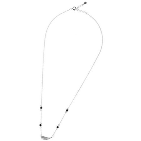 Ezüst nyaklánc - angyalszárny, fekete golyó alakú cirkóniák, átlátszó kerek cirkóniák, hossza 43 - 46 cm | Argento-ekszer.hu