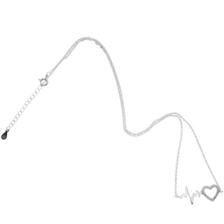 Ezüst nyaklánc - szív, EKG, átlátszó kerek cirkóniák, hossza 43 - 46 cm | Argento-ekszer.hu