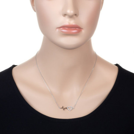 Ezüst nyaklánc - szív, EKG, átlátszó kerek cirkóniák, hossza 43 - 46 cm | Argento-ekszer.hu