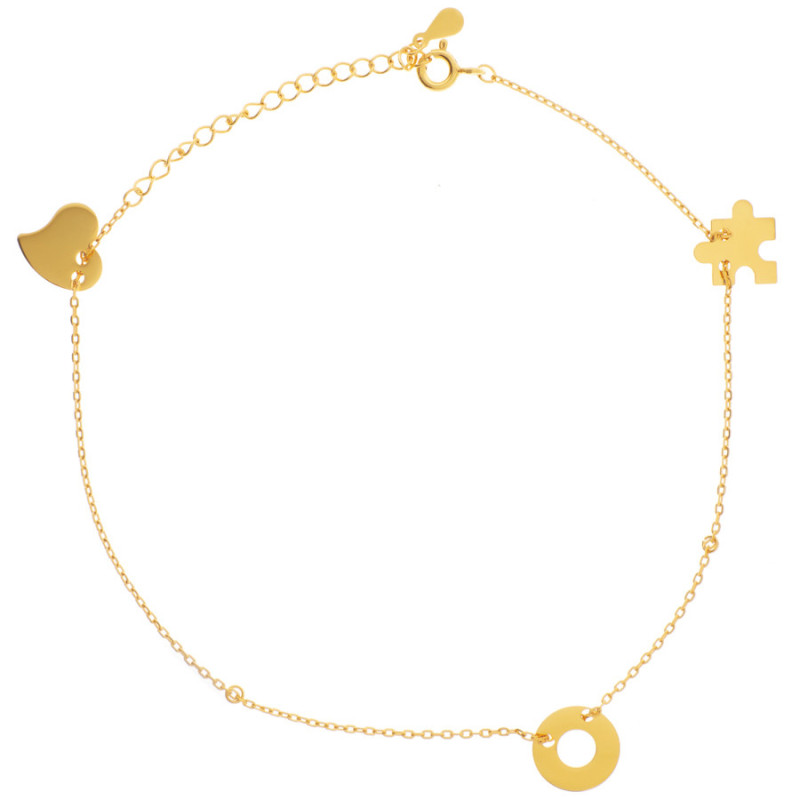 Aranyozott ezüst bokalánc - szív, kör, puzzle, hossza 22 - 26 cm | Argento-ekszer.hu Aranyozott ezüst bokalánc - szív, kör, puzzle, hossza 22 - 26 cm | Argento-ekszer.hu