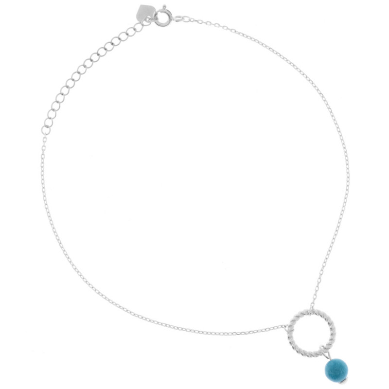 Ezüst bokalánc - kék szintetikus türkiz gyöngy, hossza 22 - 26 cm | Argento-ekszer.hu
