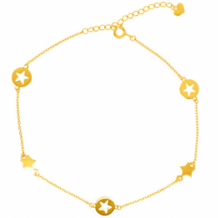 Aranyozott ezüst bokalánc - szív, csillag, hossza 22 - 26 cm | Argento-ekszer.hu