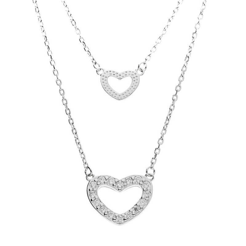 Ezüst nyaklánc - szív, átlátszó kerek cirkóniák, hossza 43 - 46 cm | Argento-ekszer.hu