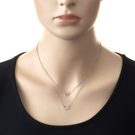 Ezüst nyaklánc - szív, átlátszó kerek cirkóniák, hossza 43 - 46 cm | Argento-ekszer.hu