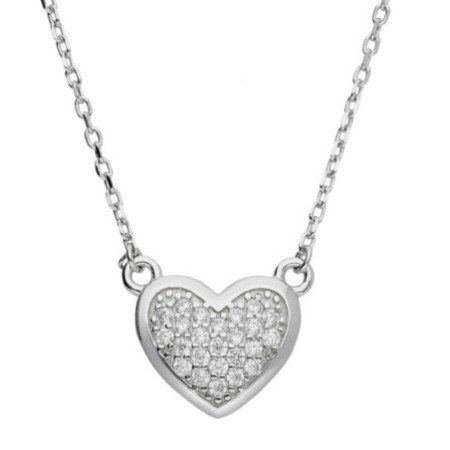 Ezüst nyaklánc - szív, átlátszó kerek cirkóniák, hossza 43 - 46 cm | Argento-ekszer.hu