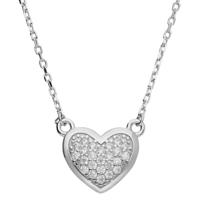 Ezüst nyaklánc - szív, átlátszó kerek cirkóniák, hossza 43 - 46 cm | Argento-ekszer.hu