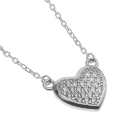 Ezüst nyaklánc - szív, átlátszó kerek cirkóniák, hossza 43 - 46 cm | Argento-ekszer.hu