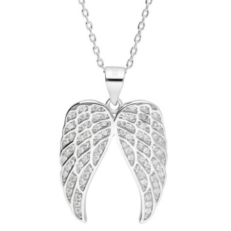 Ezüst nyaklánc - angyalszárny, átlátszó kerek cirkóniák, hossza 43 - 46 cm | Argento-ekszer.hu