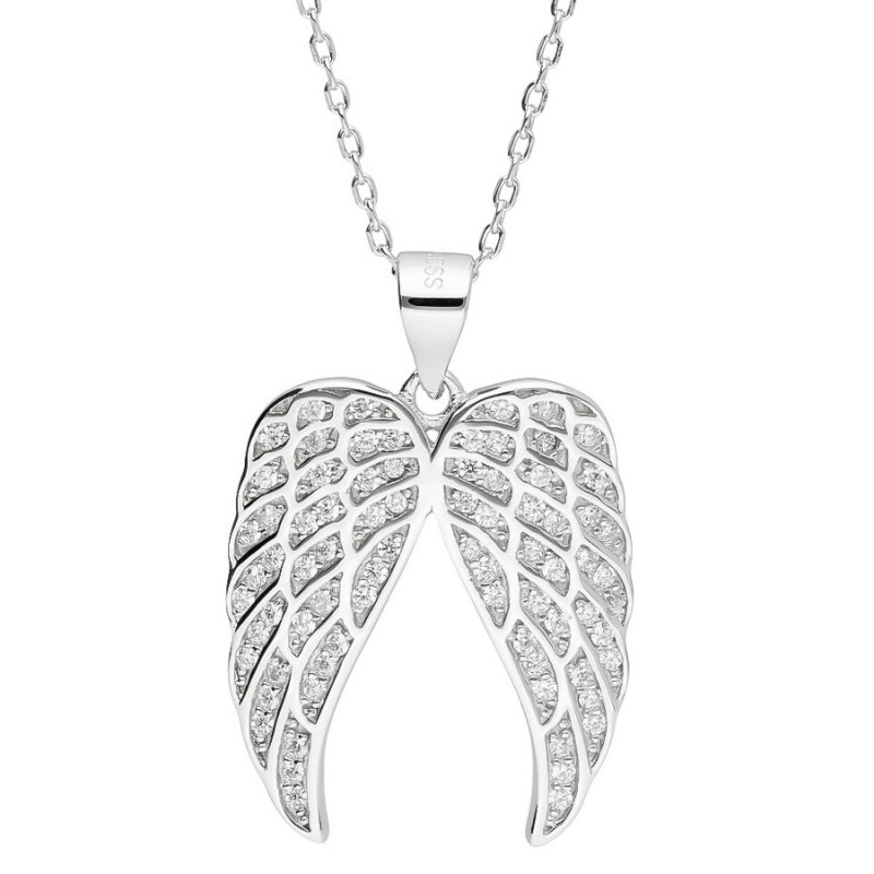 Ezüst nyaklánc - angyalszárny, átlátszó kerek cirkóniák, hossza 43 - 46 cm | Argento-ekszer.hu Ezüst nyaklánc - angyalszárny, átlátszó kerek cirkóniák, hossza 43 - 46 cm | Argento-ekszer.hu