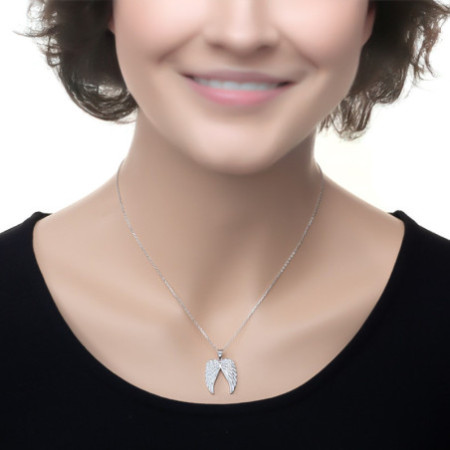 Ezüst nyaklánc - angyalszárny, átlátszó kerek cirkóniák, hossza 43 - 46 cm | Argento-ekszer.hu