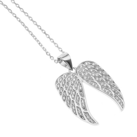 Ezüst nyaklánc - angyalszárny, átlátszó kerek cirkóniák, hossza 43 - 46 cm | Argento-ekszer.hu