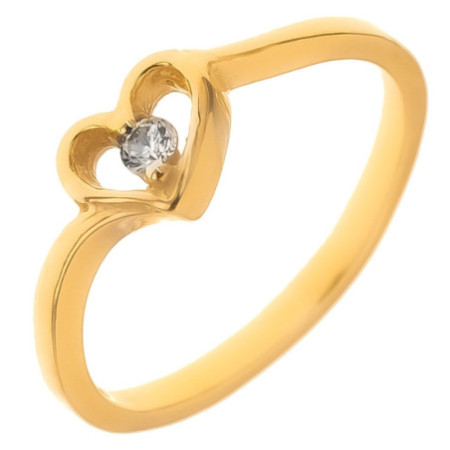 Aranyozott ezüst gyűrű - szív, átlátszó kerek cirkónia | Argento-ekszer.hu
