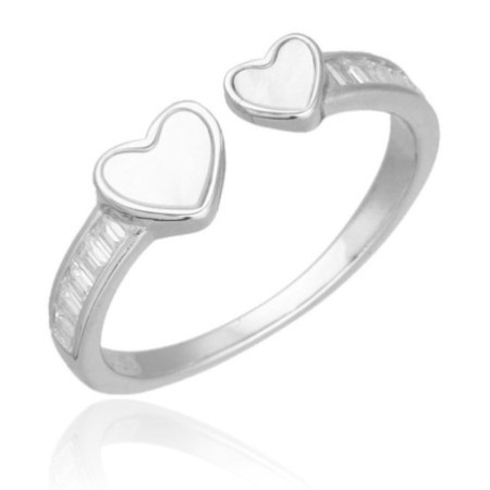 Ezüst gyűrű - szív, fehér  gyöngyház, átlátszó  cirkóniák | Argento-ekszer.hu