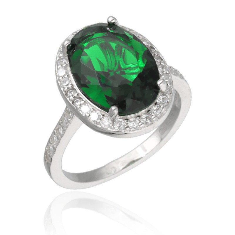 Ezüst gyűrű - zöld ovális cirkónia, átlátszó kerek cirkóniák | Argento-ekszer.hu