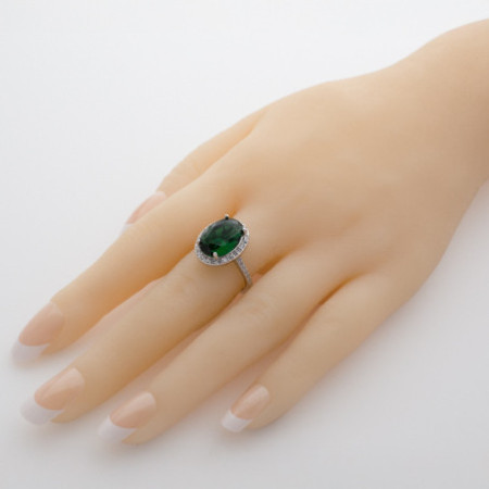 Ezüst gyűrű - zöld ovális cirkónia, átlátszó kerek cirkóniák | Argento-ekszer.hu