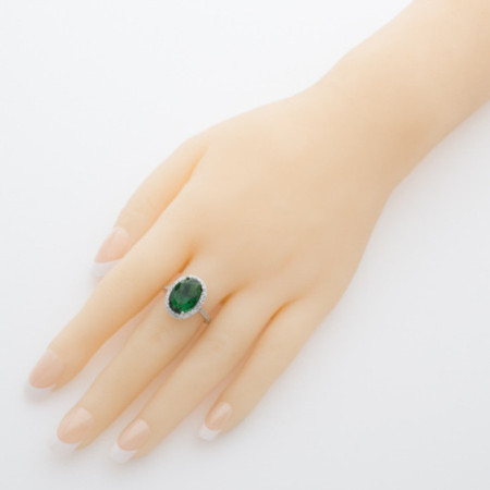 Ezüst gyűrű - zöld ovális cirkónia, átlátszó kerek cirkóniák | Argento-ekszer.hu