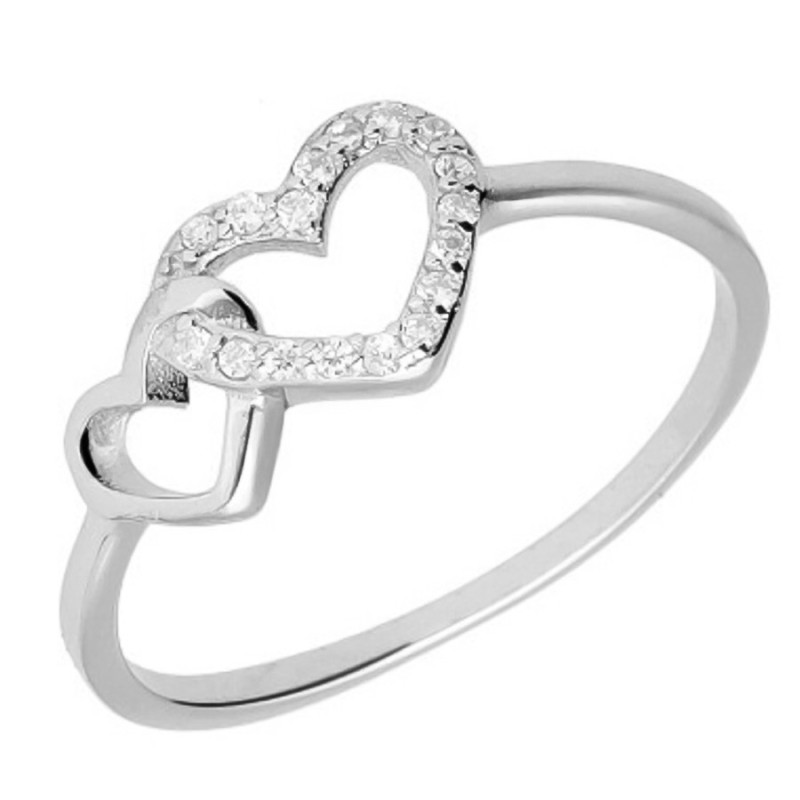 Ezüst gyűrű - szív, átlátszó kerek cirkóniák | Argento-ekszer.hu