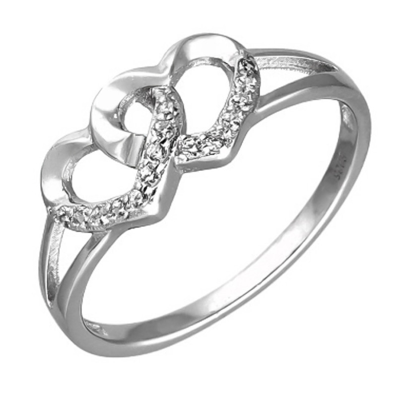 Ezüst gyűrű - szív, átlátszó kerek cirkóniák | Argento-ekszer.hu