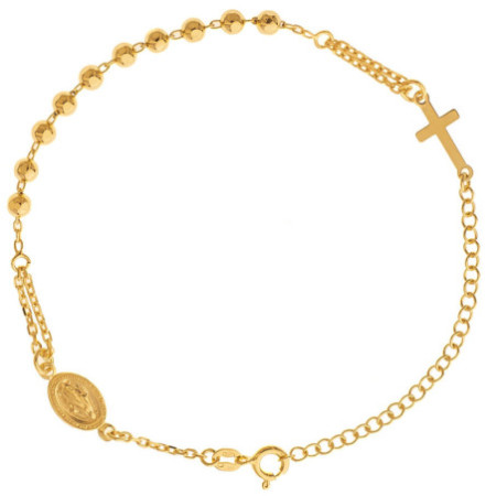 Aranyozott ezüst karkötő rózsafüzér - 1 tized, kereszt, Csodás érem, hossza 17 - 23 cm | Argento-ekszer.hu