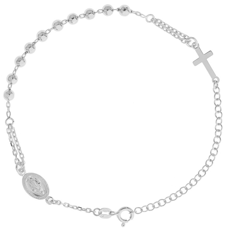 Ezüst karkötő rózsafüzér - 1 tized, kereszt, Csodás érem, hossza 18 - 24 cm | Argento-ekszer.hu