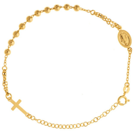 Aranyozott ezüst karkötő rózsafüzér - 1 tized, kereszt, Csodás érem, hossza 18 - 24 cm | Argento-ekszer.hu