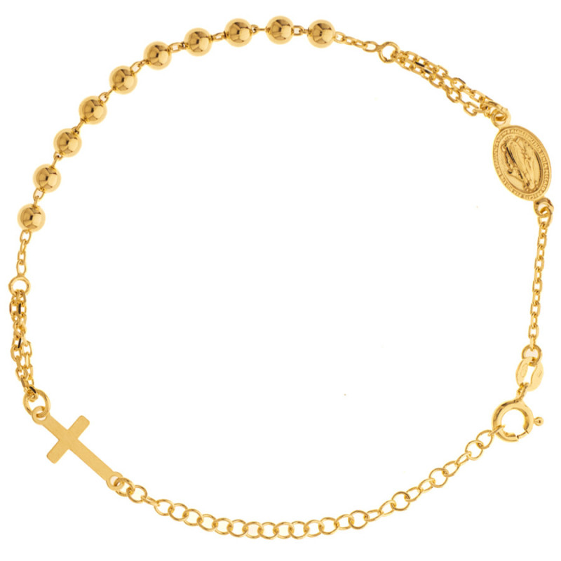 Aranyozott ezüst karkötő rózsafüzér - 1 tized, kereszt, Csodás érem, hossza 18 - 24 cm | Argento-ekszer.hu