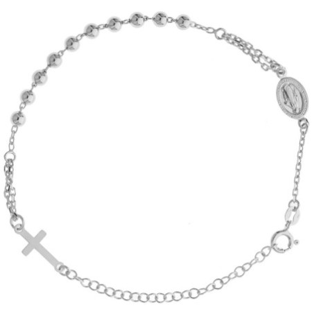 Ezüst karkötő rózsafüzér - 1 tized, kereszt, Csodás érem, hossza 18 - 24 cm | Argento-ekszer.hu