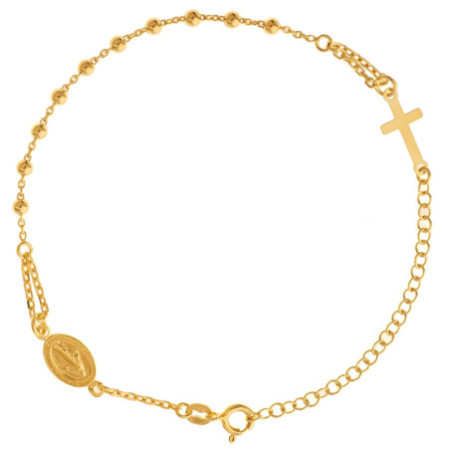 Aranyozott ezüst karkötő rózsafüzér - 1 tized, kereszt, Csodás érem, hossza 17 - 23 cm | Argento-ekszer.hu