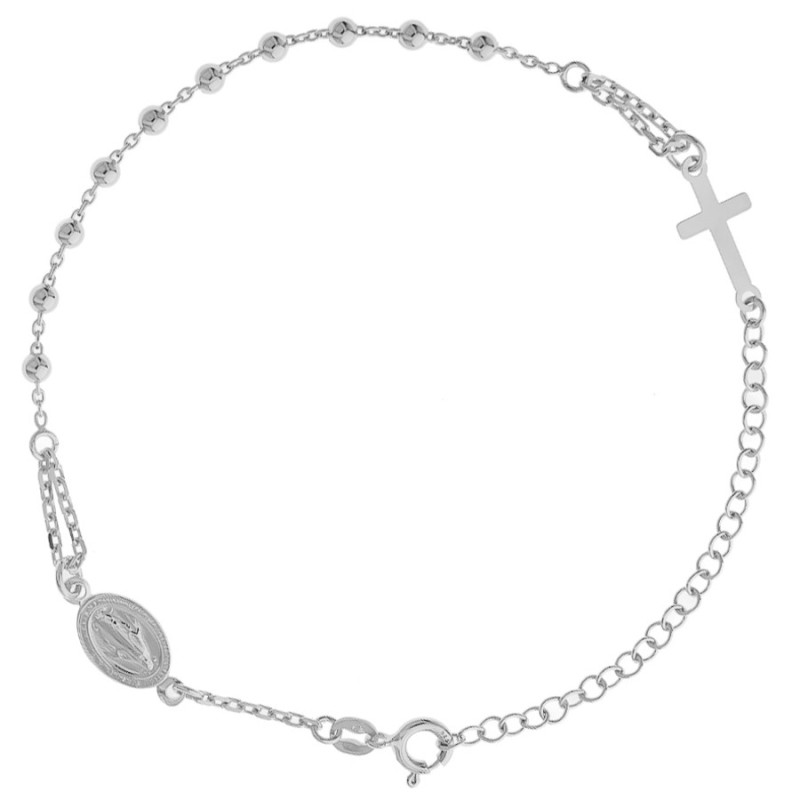 Ezüst karkötő rózsafüzér - 1 tized, kereszt, Csodás érem, hossza 18 - 24 cm | Argento-ekszer.hu
