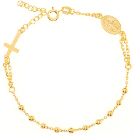 Aranyozott ezüst karkötő rózsafüzér - 1 tized, kereszt, Csodás érem, hossza 17 - 20 cm | Argento-ekszer.hu