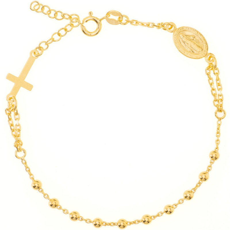 Aranyozott ezüst karkötő rózsafüzér - 1 tized, kereszt, Csodás érem, hossza 17 - 20 cm | Argento-ekszer.hu Aranyozott ezüst karkötő rózsafüzér - 1 tized, kereszt, Csodás érem, hossza 17 - 20 cm | Argento-ekszer.hu