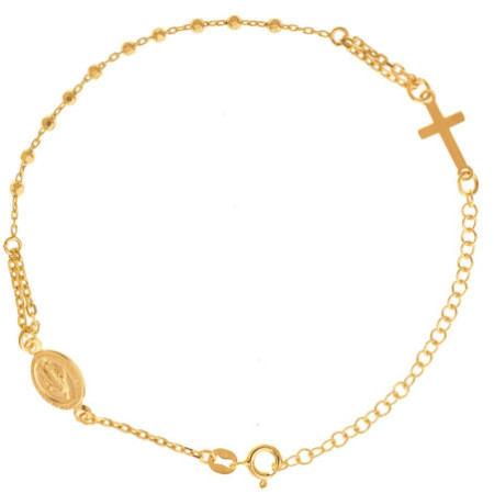 Aranyozott ezüst karkötő rózsafüzér - 1 tized, kereszt, Csodás érem, hossza 18 - 24 cm | Argento-ekszer.hu