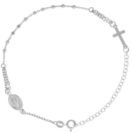 Ezüst karkötő rózsafüzér - 1 tized, kereszt, Csodás érem, hossza 18 - 24 cm | Argento-ekszer.hu