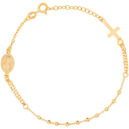 Aranyozott ezüst karkötő rózsafüzér - 1 tized, kereszt, Csodás érem, hossza 20 - 23 cm | Argento-ekszer.hu
