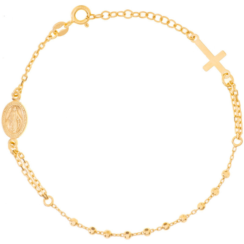 Aranyozott ezüst karkötő rózsafüzér - 1 tized, kereszt, Csodás érem, hossza 17 - 20 cm | Argento-ekszer.hu