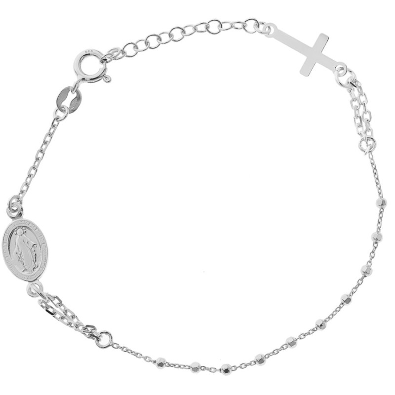Aranyozott ezüst karkötő rózsafüzér - 1 tized, kereszt, Csodás érem, hossza 17 - 20 cm | Argento-ekszer.hu
