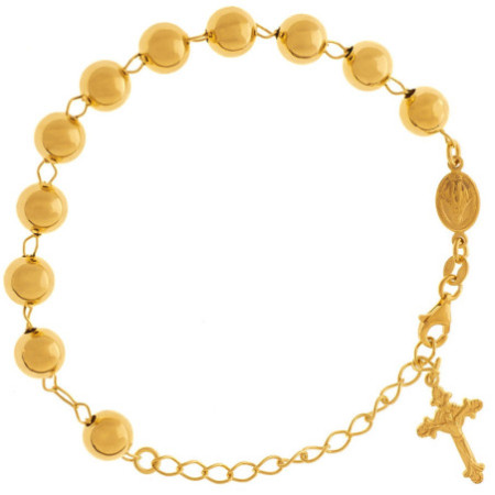 Aranyozott ezüst karkötő rózsafüzér - 1 tized, kereszt Jézussal, Csodás érem, hossza 18 - 24 cm | Argento-ekszer.hu