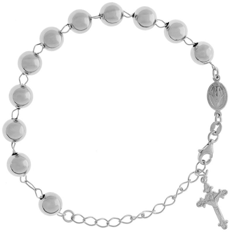 Ezüst karkötő rózsafüzér - 1 tized, kereszt Jézussal, Csodás érem, hossza 18 - 24 cm | Argento-ekszer.hu