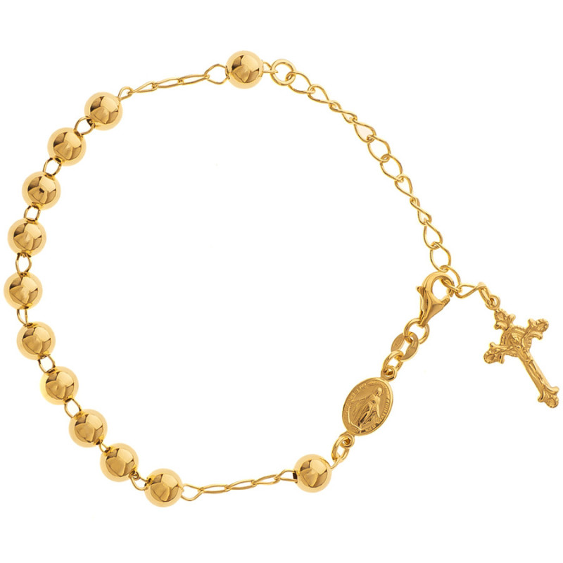 Aranyozott ezüst karkötő rózsafüzér - 1 tized, kereszt Jézussal, Csodás érem, hossza 17 - 23 cm | Argento-ekszer.hu