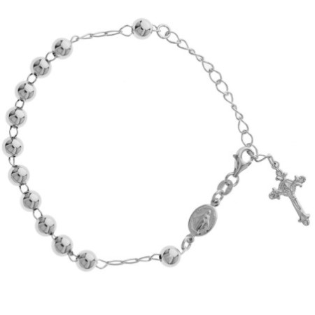 Ezüst karkötő rózsafüzér - 1 tized, kereszt Jézussal, Csodás érem, hossza 17 - 23 cm | Argento-ekszer.hu